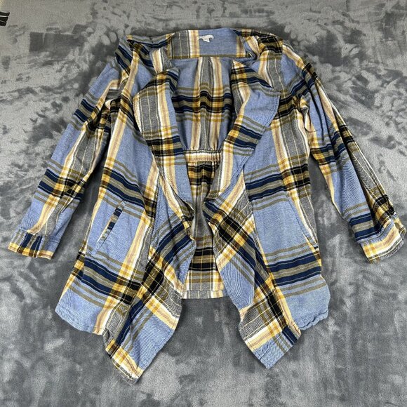 EST 1946 Sweaters - EST 1946 Blue Yellow Plaid Open Front Kimono Cardigan Women's Plus Size Large